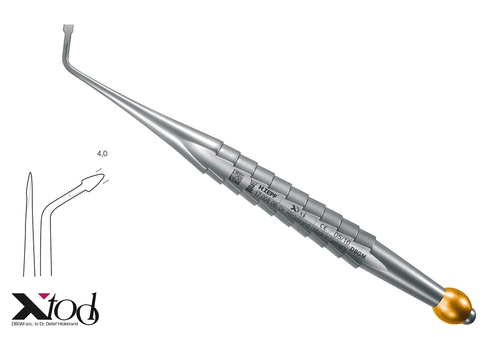 Left-Bending F.Lingual /Buccal Luxation X-Tool Syndesmotome – 4.0mm Colour Coding