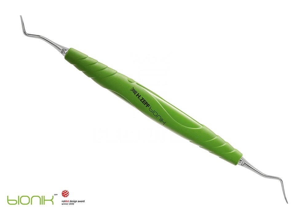Bionik Periodontic Tunnel.Instr/Curette 2 F.Lower Jaw Yellow-Green Exch. Inserts D/E Curette